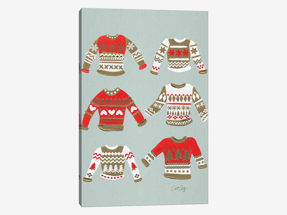 Christmas Sweaters Gold & Red by Cat Coquillette 1-piece Canvas Art Print