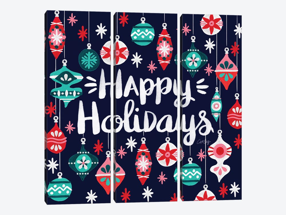 Happy Holidays Navy by Cat Coquillette 3-piece Canvas Wall Art