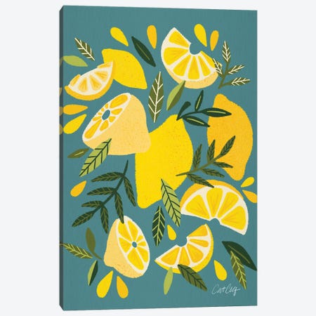 Lemon Blooms Blue Canvas Print #CCE503} by Cat Coquillette Canvas Artwork