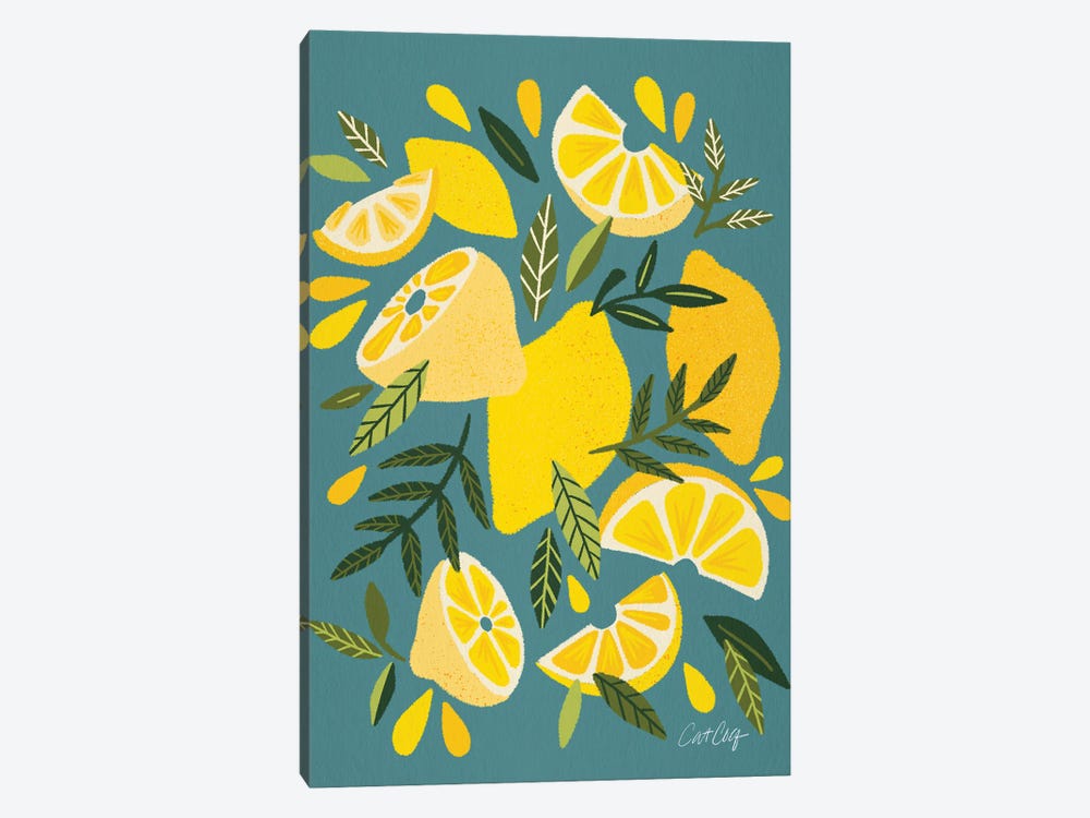 Lemon Blooms Blue by Cat Coquillette 1-piece Canvas Print