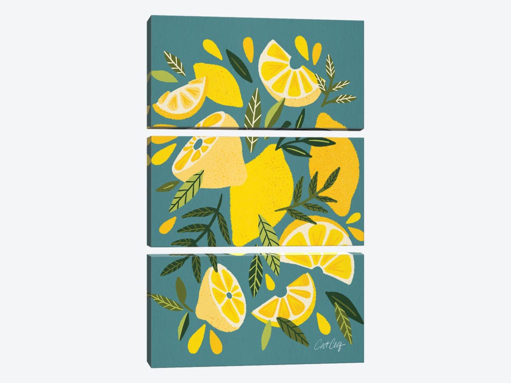 Lemon Blooms Blue by Cat Coquillette 3-piece Art Print