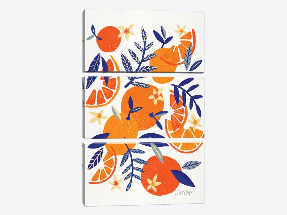 Orange Blooms Navy by Cat Coquillette 3-piece Canvas Artwork