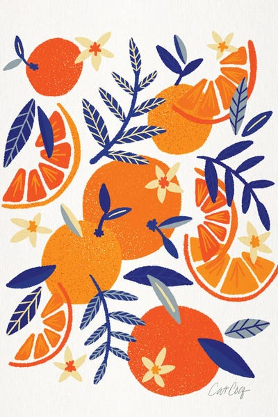 Charming Blue: Orange Blooms Navy by Cat Coquillette