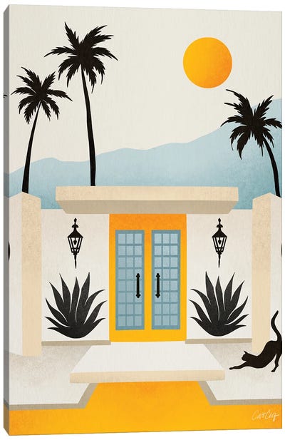 Palm Springs Home Yellow & Blue Canvas Art Print - Mid-Century Modern Décor