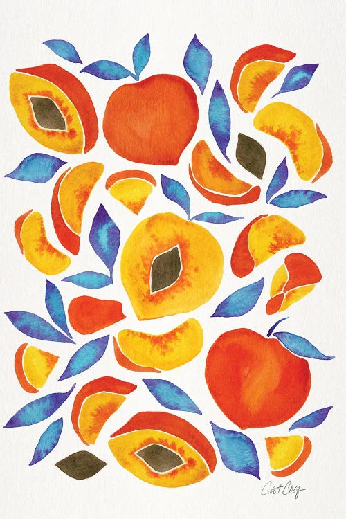 Peach Clusters Blue Leaves by Cat Coquillette wall art