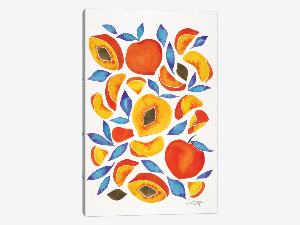 Peach Clusters Blue Leaves by Cat Coquillette 1-piece Art Print