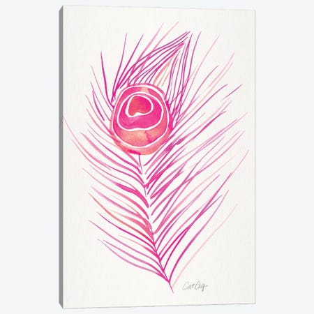 Peacock Feather Pink Canvas Print #CCE508} by Cat Coquillette Canvas Wall Art