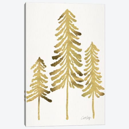 Pine Trees Gold Canvas Print #CCE509} by Cat Coquillette Canvas Artwork