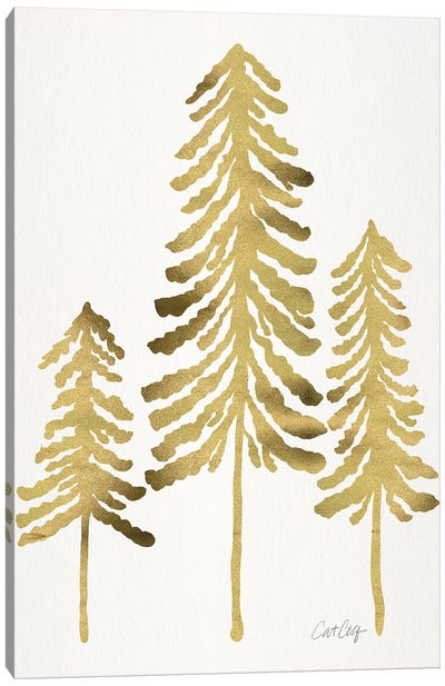Pine Trees Gold Canvas Art Print - Cat Coquillette