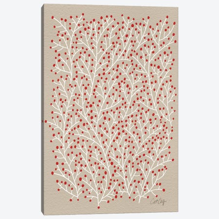 Berry Branches Red Tan Canvas Print #CCE56} by Cat Coquillette Canvas Artwork