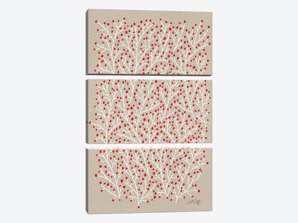Berry Branches Red Tan by Cat Coquillette 3-piece Canvas Artwork