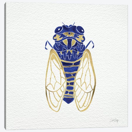 Cicada Gold Navy Canvas Print #CCE5} by Cat Coquillette Canvas Artwork