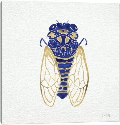 Cicada Gold Navy Canvas Art Print - Classic Elegance
