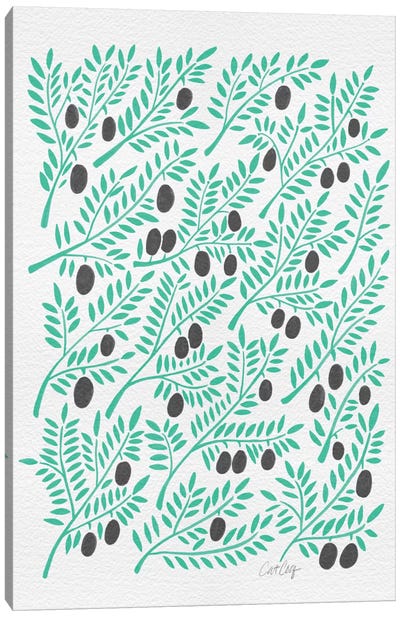 Black Turquoise Olive Branches Canvas Art Print - Minimalist Kitchen Art