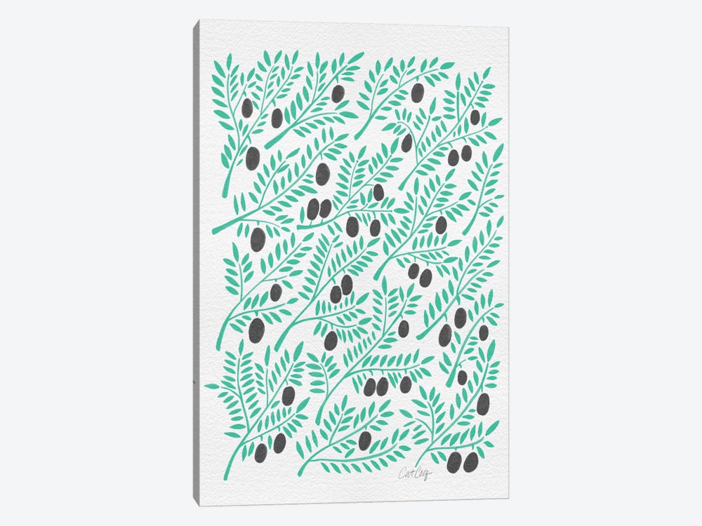 Black Turquoise Olive Branches by Cat Coquillette 1-piece Art Print