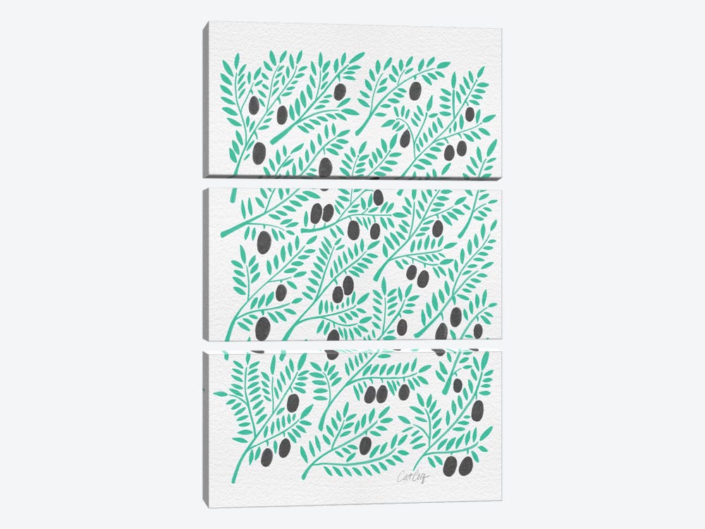 Black Turquoise Olive Branches by Cat Coquillette 3-piece Art Print
