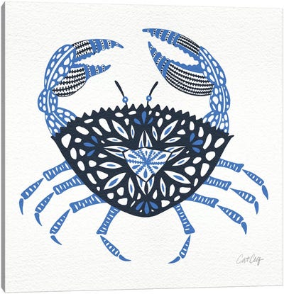 Blue Crab Canvas Art Print - Kids Nautical Art