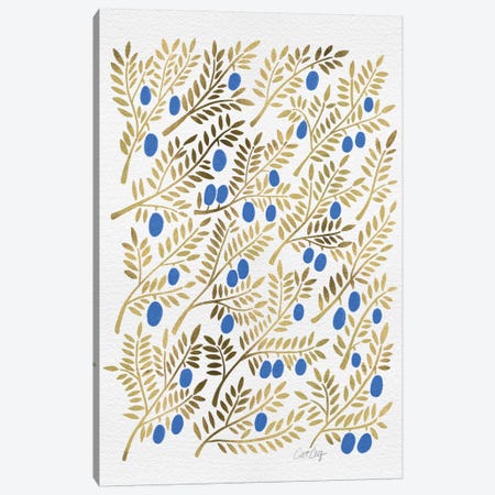Blue Gold Olive Branches Canvas Print #CCE76} by Cat Coquillette Canvas Artwork