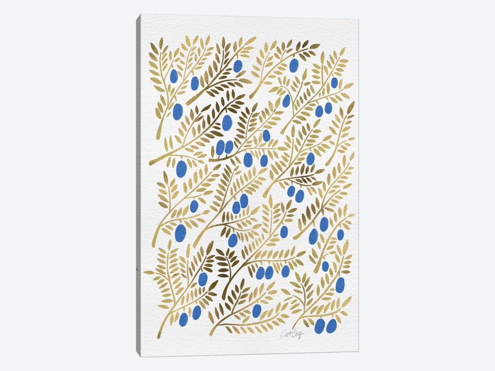 Blue Gold Olive Branches by Cat Coquillette 1-piece Canvas Art