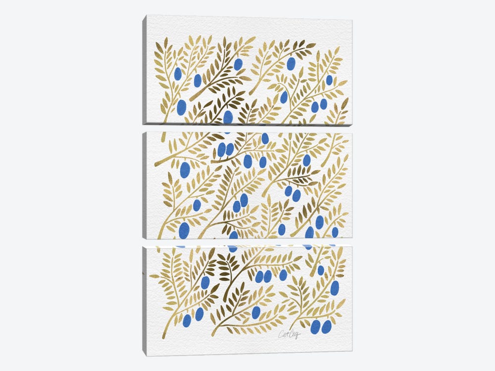 Blue Gold Olive Branches by Cat Coquillette 3-piece Canvas Wall Art