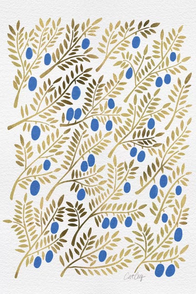Charming Blue: Blue Gold Olive Branches by Cat Coquillette
