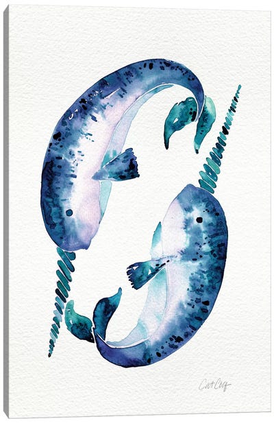 Blue Narwhals Canvas Art Print - Whale Art