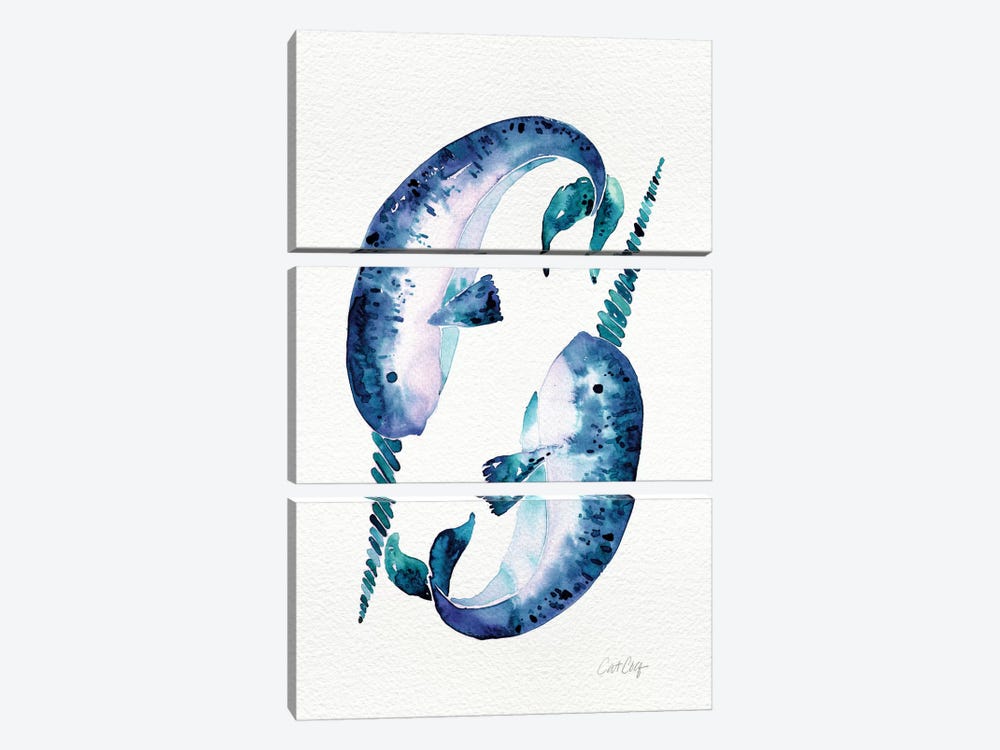 Blue Narwhals by Cat Coquillette 3-piece Canvas Artwork