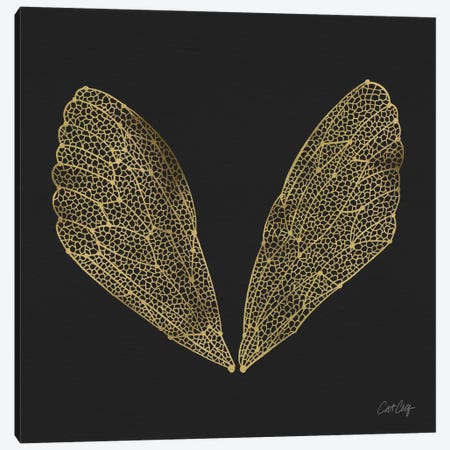Cicada Wings Black Gold Canvas Print #CCE7} by Cat Coquillette Canvas Art