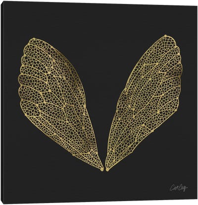 Cicada Wings Black Gold Canvas Art Print - Cat Coquillette