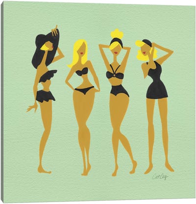 Bombshells Blonde Black Canvas Art Print - Women's Swimsuit & Bikini Art