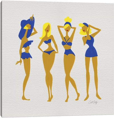 Bombshells Blonde White Canvas Art Print - Women's Swimsuit & Bikini Art