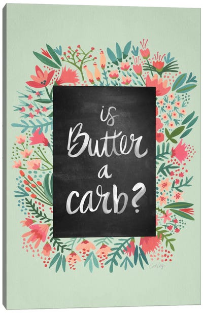 Butter Carb Flowers Mint Canvas Art Print - Food & Drink Typography