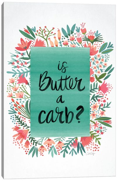 Butter Carb Flowers White Canvas Art Print - Funny Typography Art