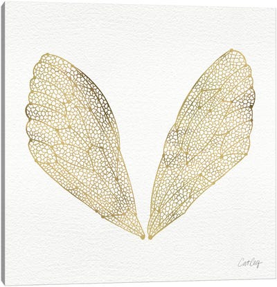 Cicada Wings Gold Canvas Art Print - White & Gold