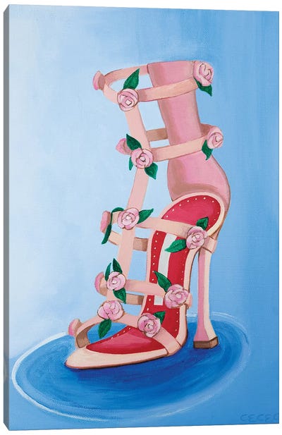 Manolo Blahnik Rose Heel Canvas Art Print - High Heel Art
