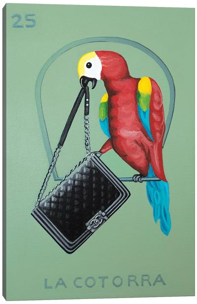 The Parrot with Chanel Bag Canvas Art Print - Fashion Brand Art
