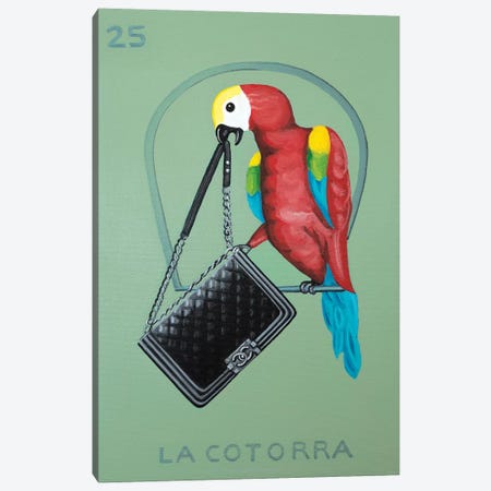 The Parrot with Chanel Bag Canvas Print #CCG15} by CeCe Guidi Canvas Wall Art