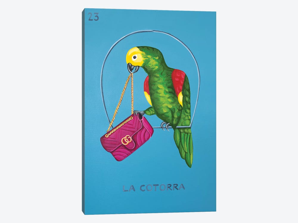 The Parrot with Gucci Bag by CeCe Guidi 1-piece Canvas Art Print