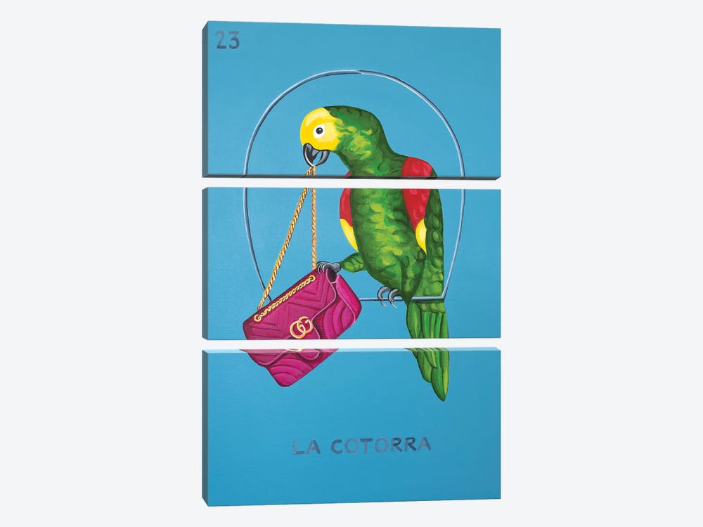 The Parrot with Gucci Bag by CeCe Guidi 3-piece Canvas Art Print