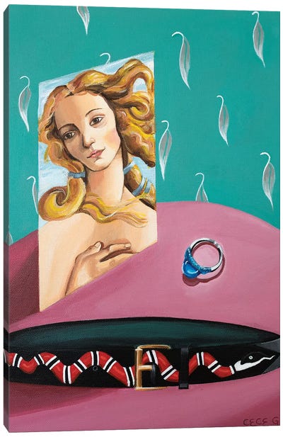 Dresser with Botticelli, Tiffany Ring and Gucci Belt Canvas Art Print - CeCe Guidi