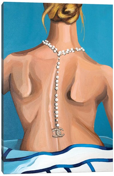 Woman Wearing Chanel Logo Pearl Necklace Canvas Art Print - CeCe Guidi