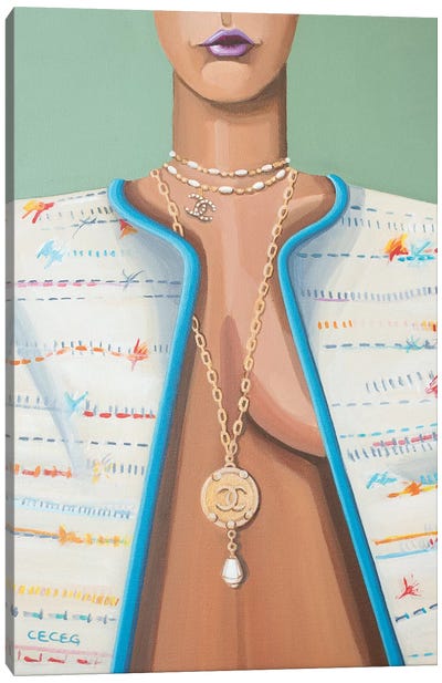 Woman Wearing Gold Chanel Necklace Canvas Art Print - CeCe Guidi
