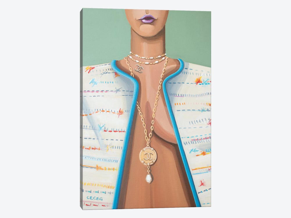 Woman Wearing Gold Chanel Necklace by CeCe Guidi 1-piece Art Print