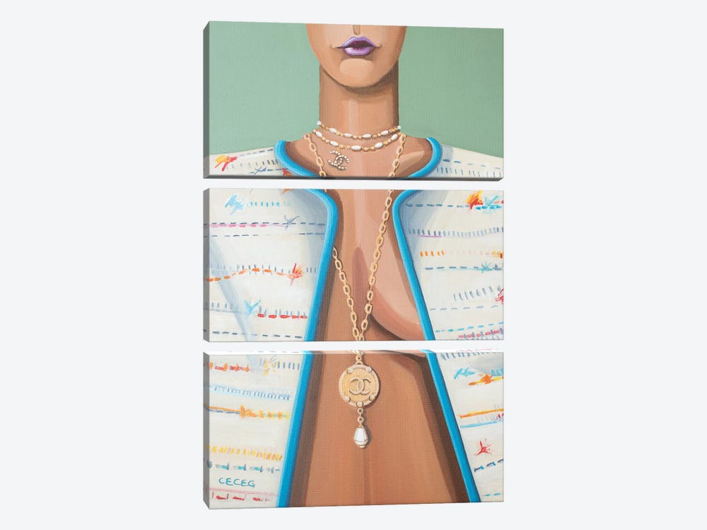 Woman Wearing Gold Chanel Necklace by CeCe Guidi 3-piece Canvas Print
