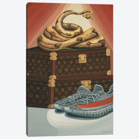 Python Snake On Louis Vuitton Trunks And Yeezys Canvas Print #CCG32} by CeCe Guidi Canvas Print