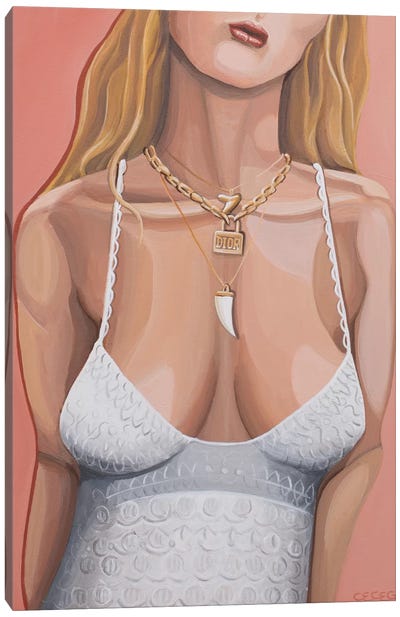 Woman Wearing Dior Necklaces Canvas Art Print - Dior Art