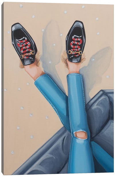 Gucci Snake Loafers On Sofa Canvas Art Print - CeCe Guidi