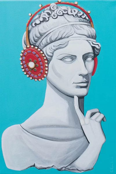 Modern Muses & Statues: Greco Roman Head With Headphones by CeCe Guidi