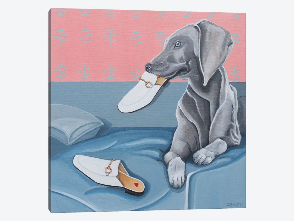 Dog & Gucci Slippers by CeCe Guidi 1-piece Canvas Artwork
