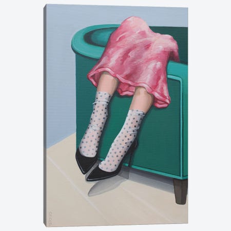 Girl Wearing Polka Dot Socks & Black Heeels Canvas Print #CCG41} by CeCe Guidi Canvas Artwork